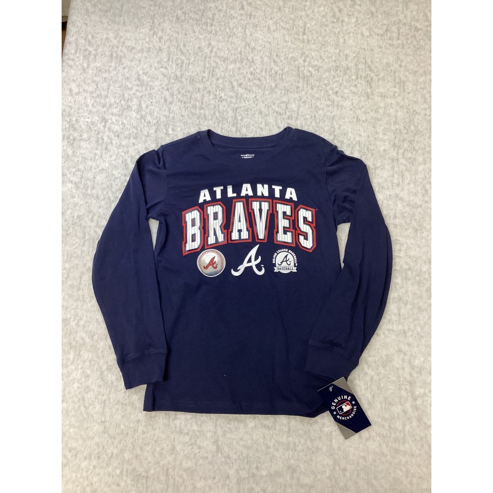 Atlanta Braves MLB Boys XL 16/18 Navy Blue Long Sleeve Graphic T-Shirt 9K3BWMB9K